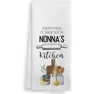Nonna's Kitchen Towel, Everything is Sweeter, White Waffle Weave, Gift